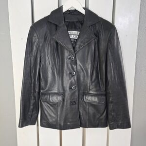 Wilsons Pelle Studio Women's Leather Jacket Coat Medium Black Y2K City Cool Girl